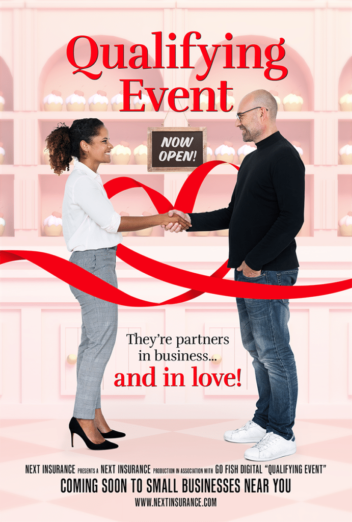 Romance movie poster idea personifying the insurance term “Qualifying event”