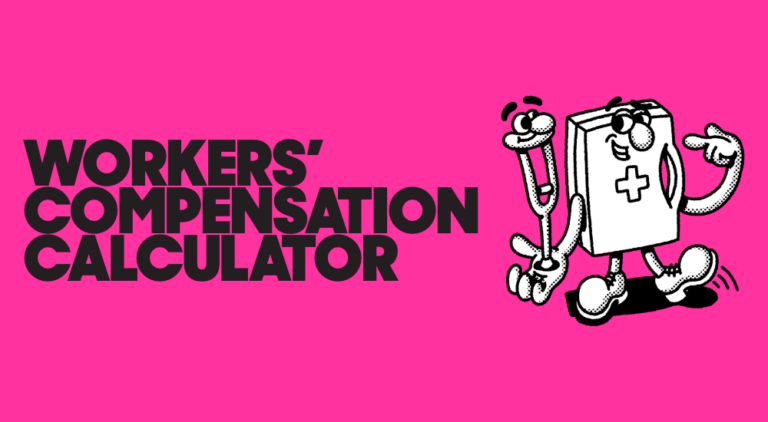 Workers compensation calculator text over pink background